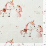 Bambus Jersey – Little Princess & Unicorn – Staubweiß marmoriert