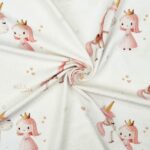 Bambus Jersey – Little Princess & Unicorn – Staubweiß marmoriert