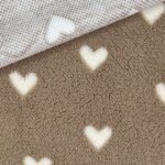 Teddyfleece – kuschelweich - White Hearts - Smoky Camel Beige
