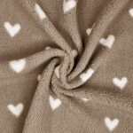 Teddyfleece – kuschelweich - White Hearts - Smoky Camel Beige