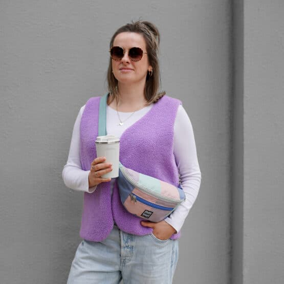 Diy Stoffe Outfit 562y Weste Winalea Bouclé Lavendel Cutline Crossbag