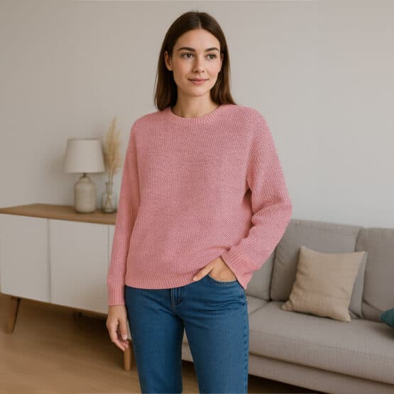 Leichter Baumwoll Grobstrick In Perloptik Dusty Rose Ki