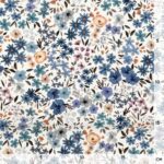 Leichter Baumwollstoff Blumen Blau Beige Weiss 1