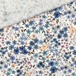 Leichter Baumwollstoff Blumen Blau Beige Weiss 2