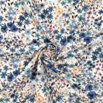 Leichter Baumwollstoff Blumen Blau Beige Weiss 3