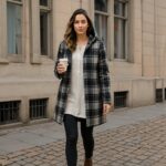 Mantel Mila Wollmix Mantelstoff – Schwarzblau Cremeweiß Kariert Ki