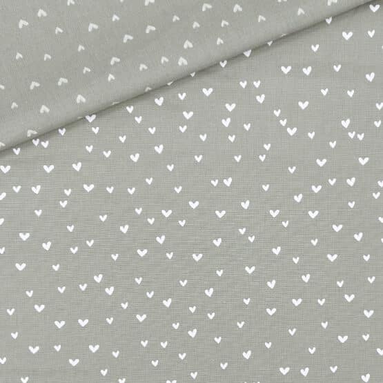 Popeline - Tiny Hearts - Helles Khaki