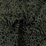 Baumwoll Twill Leicht Elastisch Leo Zebra Khaki Gruen 3