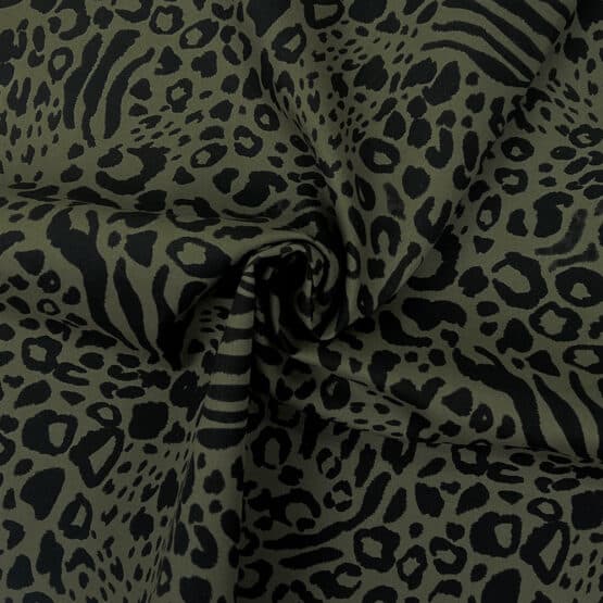 Baumwoll Twill Leicht Elastisch Leo Zebra Khaki Gruen 3