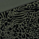 Baumwoll Twill Leicht Elastisch Leo Zebra Khaki Gruen 2