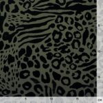 Baumwoll Twill Leicht Elastisch Leo Zebra Khaki Gruen