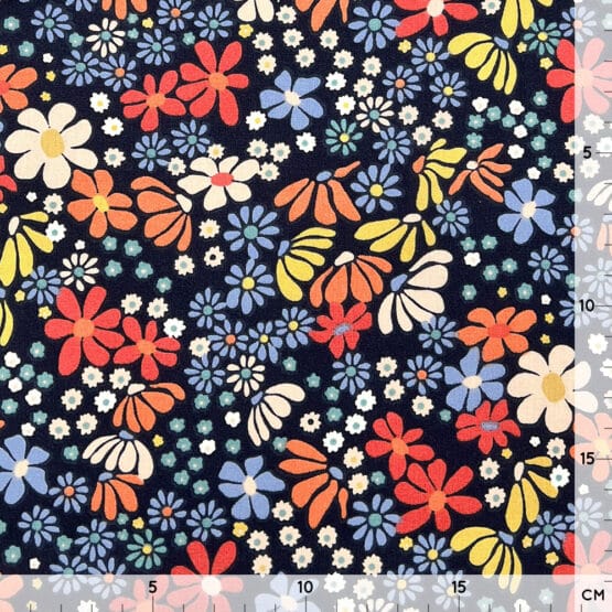 Baumwollstoff Coloured Flowers Navyblau