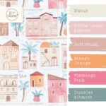 Farbkombi - Baumwoll Dekostoff In Leinenstruktur Häuser Palmen Weiß