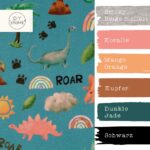 Farbkombi - Cretonne Merzerisiert Urzeit Dinos Helle Jade