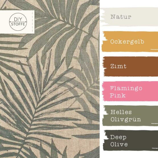 Farbkombi - Leichter Canvas In Leinenoptik Palm Leaves Dunkles Natur Melange