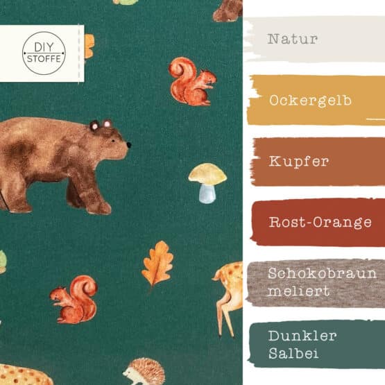 Farbkombi - Popeline Bear Deer Squirrel Dunkler Salbei