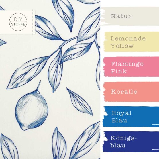 Farbkombi - Popeline Mediterranean Lemons Warmweiß Royalblau