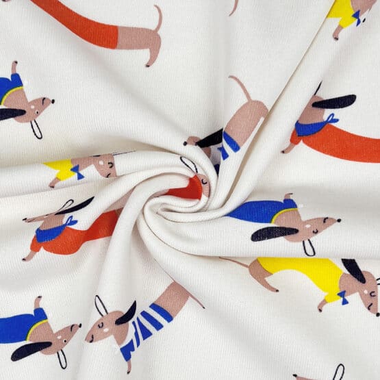 French Terry Leichter Kuschelsweat Stylische Dackel Staubweiß2