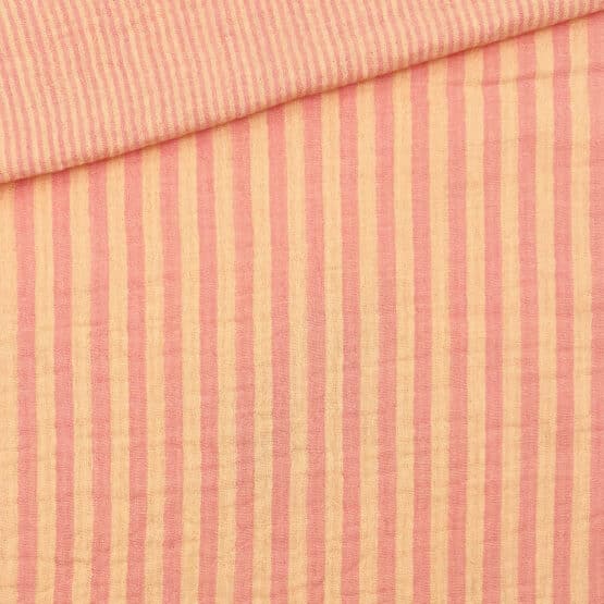 Musselin – Streifen – Light Mango/ Rasperry Stripes