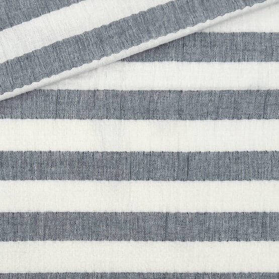 Musselin Schmale Blockstreifen Dunkelblau Warmweiss 2