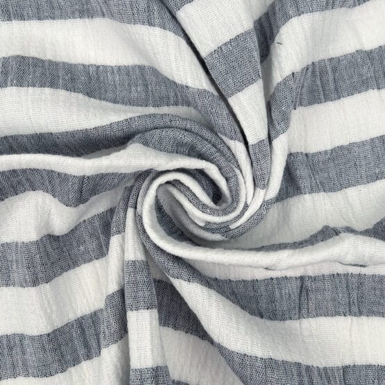 Musselin Schmale Blockstreifen Dunkelblau Warmweiss 3
