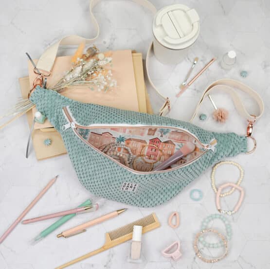 Diy Stoffe Inspiration 616j Cutline Crossbag Velvet Strukturiert Dunkles Altmint