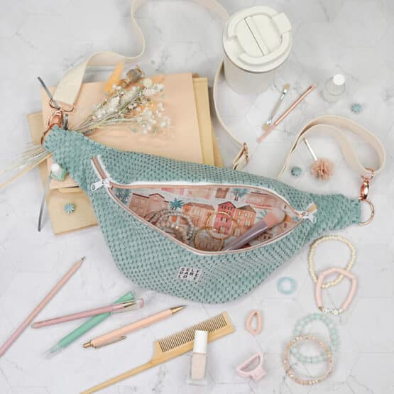 Diy Stoffe Inspiration 616j Cutline Crossbag Velvet Strukturiert Dunkles Altmint