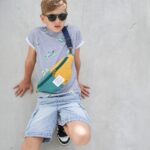 DIY Stoffe Outfit - Shirt Finn - Sneaker Jersey - Cutline Crossbag - Aqua - Senf