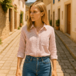 Musselin – Doubleface Streifen – Altrosa/Warmweiß