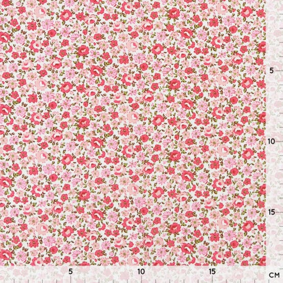 Popeline Little Pink Coral Flowers Weiss