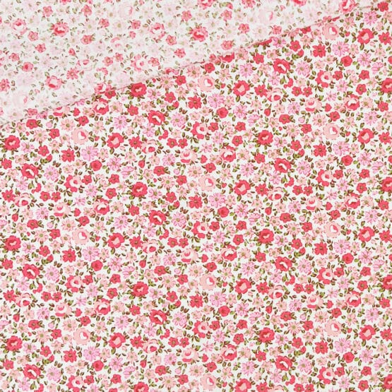 Popeline Little Pink Coral Flowers Weiss2