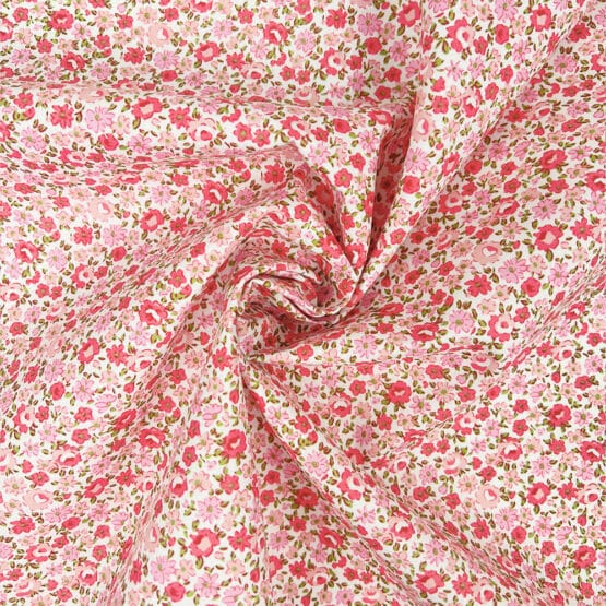 Popeline Little Pink Coral Flowers Weiss3