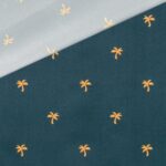 Badeshorts Stoff – Palmen – Petrolblau