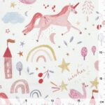 Baumwollstoff – Magic Unicorn & Rainbows – Weiß