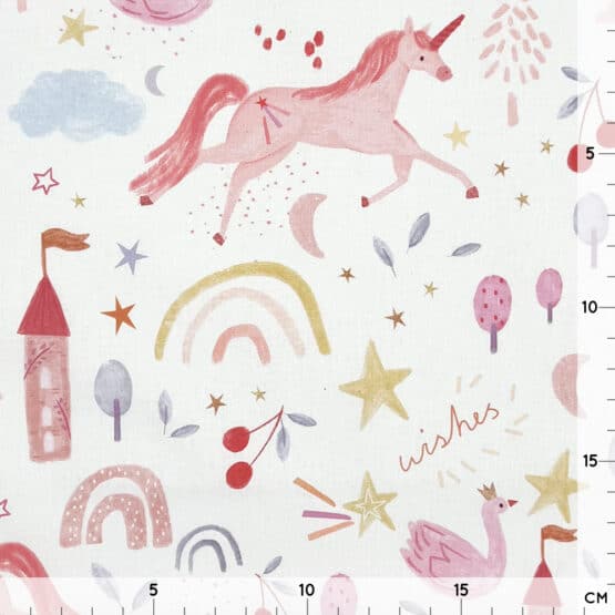 Baumwollstoff Magic Unicorn Rainbows Weiss