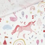 Baumwollstoff – Magic Unicorn & Rainbows – Weiß