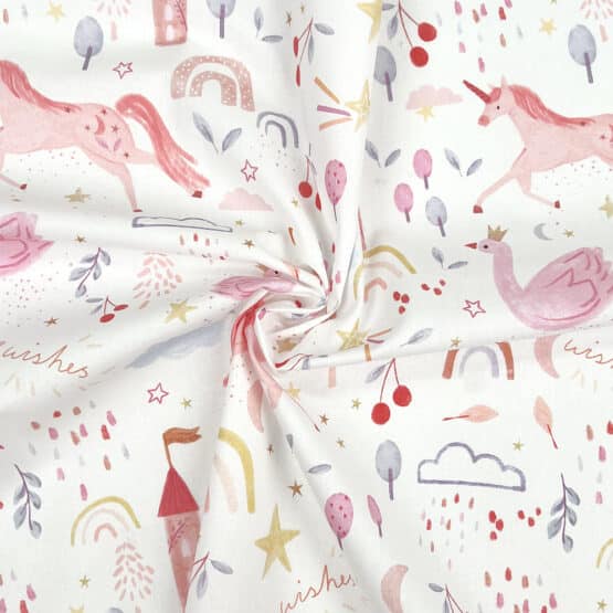 Baumwollstoff Magic Unicorn Rainbows Weiss3