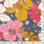Beschichtete Baumwolle – Retro Blumen – Mittleres Jeansblau