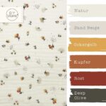 Farbkombi Musselin Blümchen Igel Natur