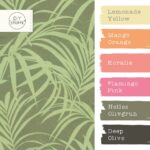 Farbkombi Badeshorts Stoff Palmenblaetter Olivgruen