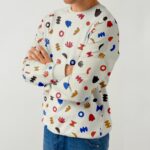 French Terry – leichter Kuschelsweat – Bunte Formen – Helles Natur