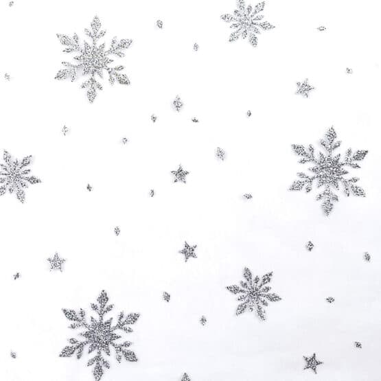 Tuellstoff Weiss Silberglitzer Schneeflocken1