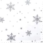Tüllstoff – Weiß – Silberglitzer Schneeflocken