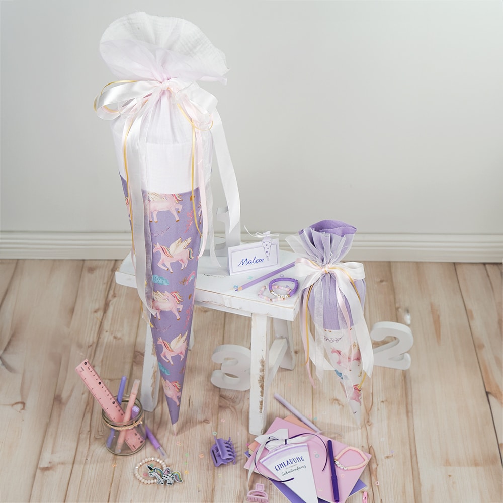 DIY Stoffe Inspiration - Schultüte Flying Unicorns - Bastelvorlage