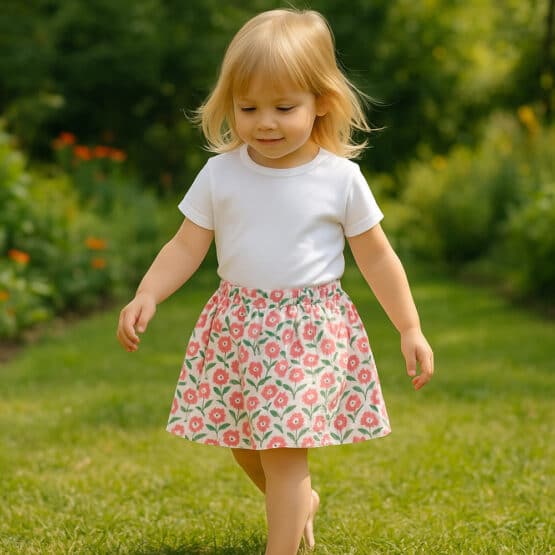 Rock Ribby Musselin Retro Flowers Blossom White