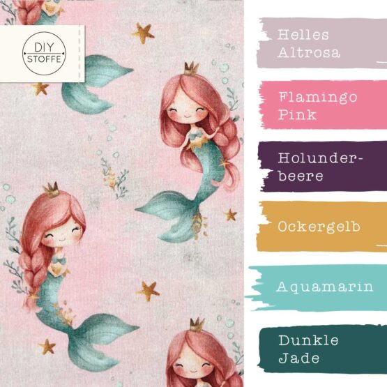 Single Jersey Cute Mermaids Watercolour Rose