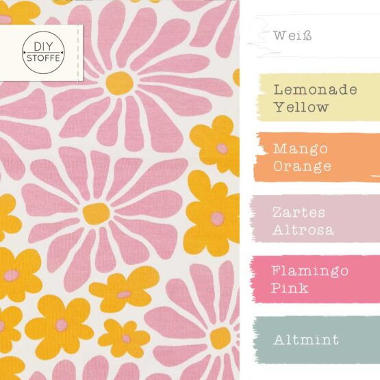 Single Jersey Groovy Flowers Weiss 
