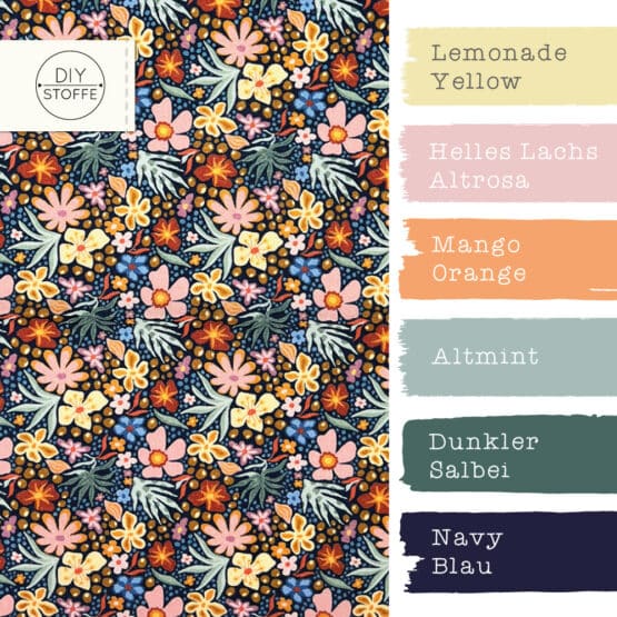 Farbkombi Popeline Blooming Bouquet Navyblau 1