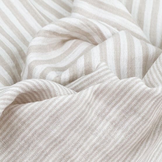 Musselin Doubleface Streifen Sand Beige Warmweiss 1
