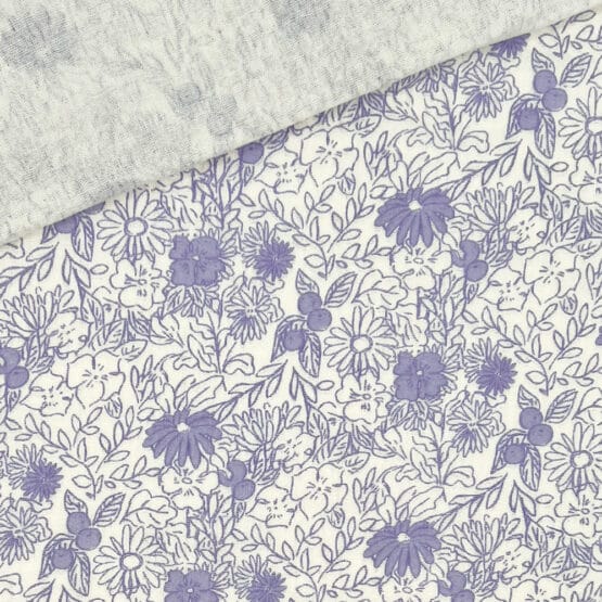 Musselin Sketched Flowers Staubweiss 2